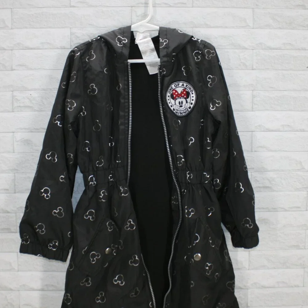 DISNEY Raincoat Kids Minnie Mouse Jacket Hooded Ears Bow Lightweight Black 6